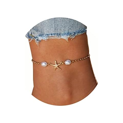 Handcess Tobillera de Perlas Bohemias Doradas con Estrellas de Mar y Tobillera para Mujer y Niña Cover