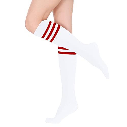 Image of DOOVID Casual Knee High Socks for Women Tube Socks Elasticity Athletic Socks Thin Stripe Knee High Stockings