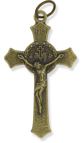 Caritas et Fides - Bulk Pack of 5 - Miraculous Medal Crucifix - 1.5 Inch Bronze Tone Catholic Rosary Part