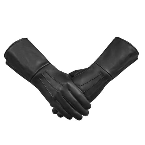 FASHIONLUXE Mens Long Leather Gloves Medieval Renaissance Cosplay Swordsman Steampunk Unlined Leather Gauntlets (Black Small)