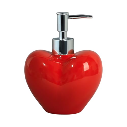 Bicuzat Red Heart Shaped Soap Dispenser with Plastic Pump Refillable Lotion Soap Bottle Lotion Bottle Hand Soap Dispenser Home Decoration