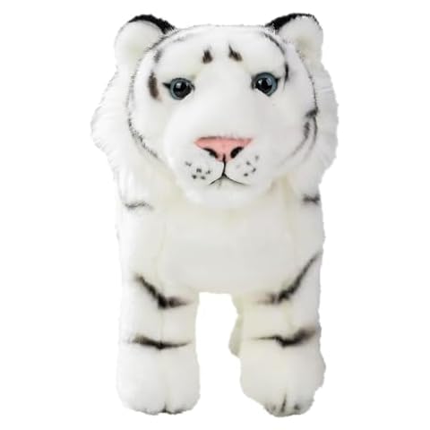 12” Standing Stuffed White Tiger for Boys & Girls, Safari Baby Shower Decorations, Soft Plush, Nursery Décor, Huggable Soft Toys, Realistic Features, Elephant, Lion, Wolf, Rhino & More (White Tiger) Cover