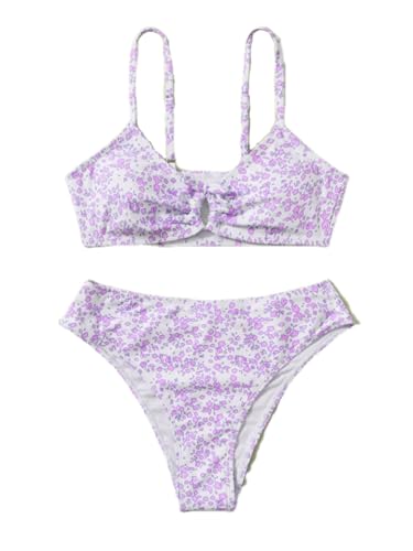 Image of QJQ Girl's 2 Piece Swimsuits Disty Floral Ring Linked Bathing Suit Cute Bikini Sets