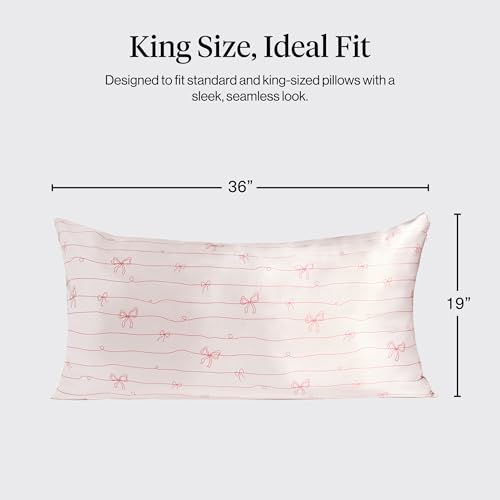 Image of Kitsch Satin Pillowcase with Zipper - King Size, Striped Bows | Softer Than Silk Pillow Cases, Smooth Cooling Satin Pillow Case for Hair and Skin, Wrinkle-Free, Machine Washable