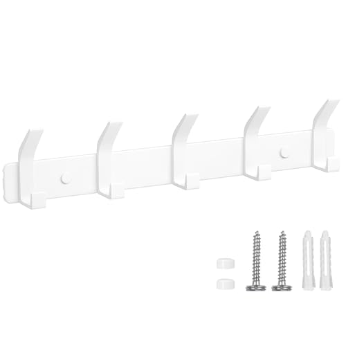 TENXSNUG Appendiabiti da Parete, Attaccapanni da Muro Moderno Antiruggine con 5 Ganci, Appendi Abiti Attaccapanni Appendini da Muro per Cucina, Bagno e Camera da Letto, Bianco Neve