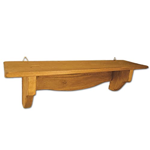 ウッドウェイ・ファニチャー アンティーク調 天然木製 ウォールシェルフ フック付 (オーク) 壁掛け シェルフ ラック 棚 神棚