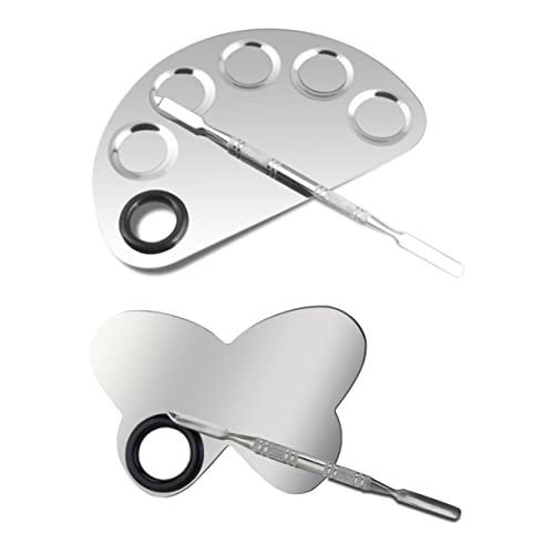 Outanaya 2pcs Stainless Steel Nail Art Palette Butterfly Shape Manicure Spatula Smooth Easy Clean for Makeup Blending