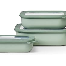 Mepal Multi Bowl Cirqula 3-Piece Set Food Storage Container with Lid - Suitable as Airtight Storage Box for Fridge & Freezer, Microwave Container & Servable Dish - 500, 1000, 2000ml - Nordic sage