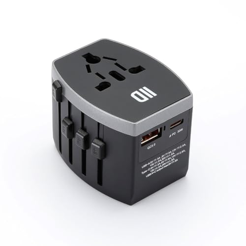 D2 - Adaptador de viaje universal multipaís con 1 puerto USB A + 1 puerto USB-C - Fast Charge 30 W - Tipo de enchufes UK/US/AU/EU