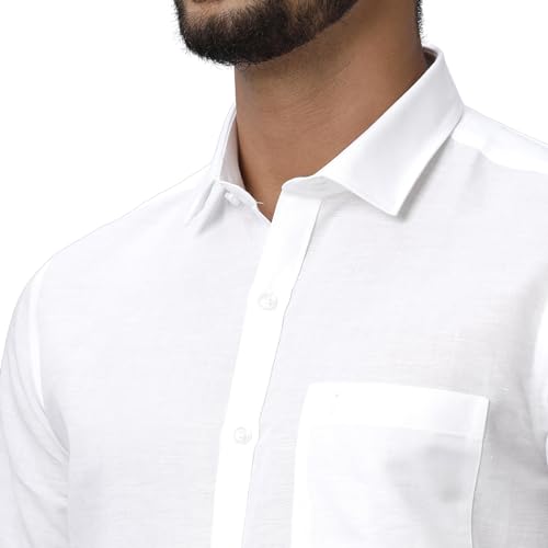 Image of RAMRAJ COTTON Men White Solid Half Sleeve Cotton Shirt