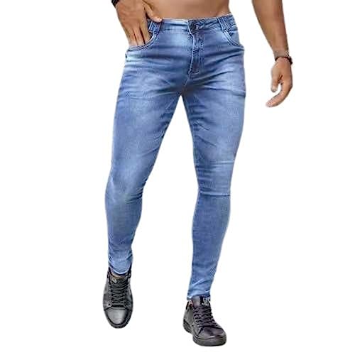 Mens Distressed Washed Skinny Jeans High Waist Stretchy Denim Classic Vintage Slim Fit Tapered Leg Pants Trousers Y2K