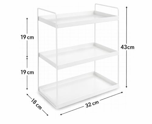 Image of SJC GLOBAL Premium 3 Tier Heavy Duty Metal Rack Kitchen Counter Top Organizer Rack Multipurpose Spice Organizer Masala Stand Bathroom Shelf Cosmetic Holder Kitchen Storage Rack Freestanding White