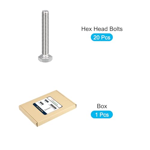 Image of METALLIXITY Hex Head Bolts (1 /4-20 x 2-3 /8 inch) 20Pcs, 304 Stainless Steel 18-8, Fully Threaded, External Hex Drive, Plain Finish, Hex Head Screw Bolt, Silver
