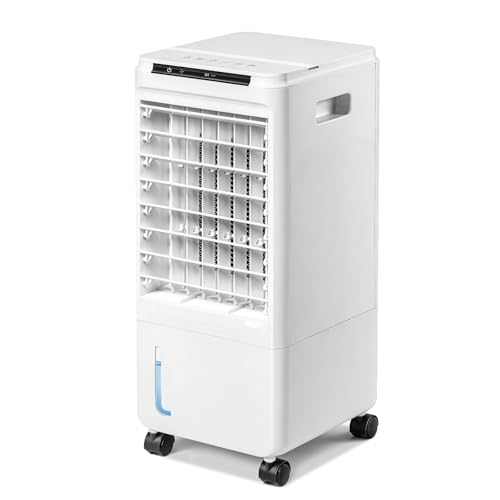 Kwanner Mobiler Verdunstungskühler 7L Mit 3 Gebläsestufen 3 Betriebsmodi 7.5h Timer Touch Panel Fernbedienung Waschbarer Filter Ionisierung Rollen Für Wohnzimmer Büro Schlafzimmer Weiß
