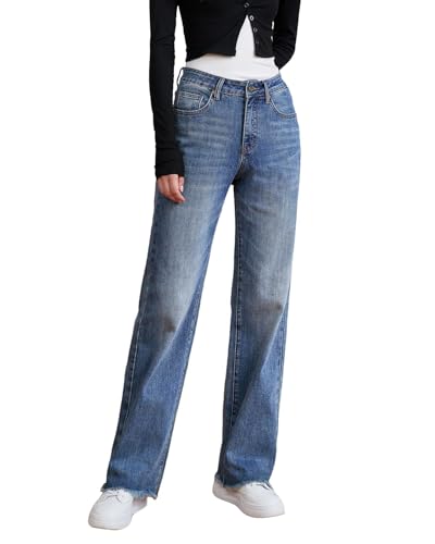 Womens High Waisted Jeans Stretchy Straight Leg Loose Fit Tummy C...