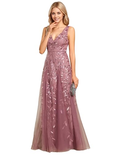 Image of Ever-Pretty Women's Prom Dresses V Neck Sleeveless Tulle Hem A-Line Sequins Maxi Ball Gowns 02130
