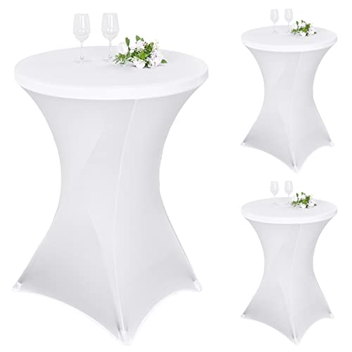 Pesonlook 3er-Set Stretch Stehtisch Husse für Bistrotisch Ø 80-85 cm Elegante,Verstärkung im Fußbereich,40°C Maschinenwäsche ，Stretch-Husse Weiß Hussen für Stehtische und Bistrotische（80×110cm,Weiß）