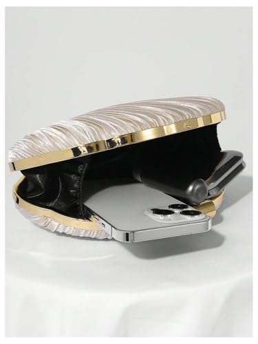 QWINEE Women's Shell Shaped Clutch Purse Ruched Mini Crossbody Bag Elegant Evening Handbag with Chain Strap3