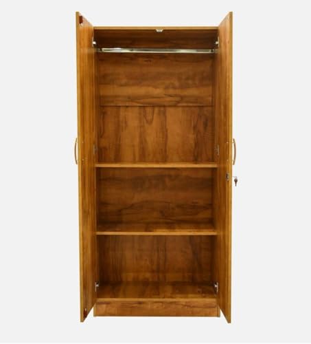 Image of CASPIAN Engineered Wood 2 Door Wardrobe (Brazilian Teak) | Pre Assembled Home Furniture | Cupboard /Almirah for Office & Home Bedroom Clothes Storage Organizer with Hanging Space & 3 Shelves