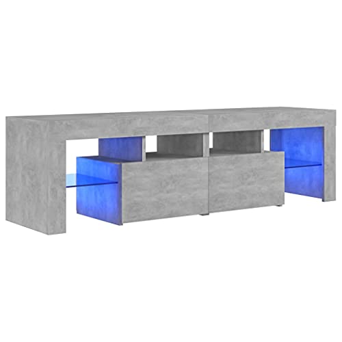 vidaXL Meuble TV avec Lumières LED Armoire Basse Centre de Divertissement Meuble Stéréo Salon Salle de Séjour Maison Intérieur Gris Béton 140x36,5x40 cm