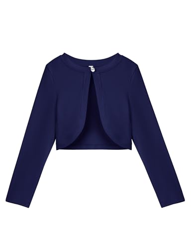 Arshiner Bolero pour Fille Gilet Manches Longues en Coton pour Enfant Cardigan en Maille Veste de Communion avec Bouton Diamant Bleu Foncé/11-12 Ans