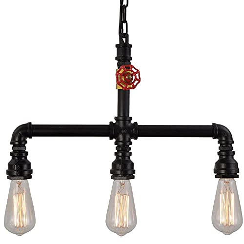 Lustre Conduite D'eau Industrielle Industrie Métal Fer Forgé 3-Lumières Lampe Suspendue Rustique Ferme Fer Forgé Luminaire Suspendu pour Restaurant Salle...