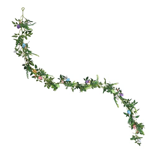 BFYDOAA 60in Easter Eggs Garland Artificial Spring Floral Vine Faux Greenery Leaves Garland for Mantle,Fence,Stairway,Wedding Arch,Hanging Basket
