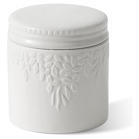 Toptier Butter Crock for Counter With Water Line, On Demand Spreadable Butter, Ceramic Butter Keeper to Leave On Counter, French Butter Dish with Lid (White Leaf) Cover