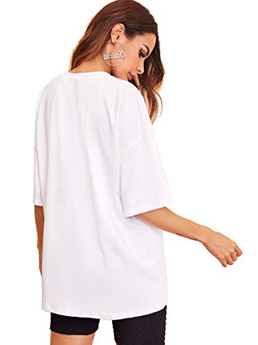 Verdusa Women's Casual Basic Round Neck Half Sleeve Oversized Tunic Tee Shirt White L #TOP1
