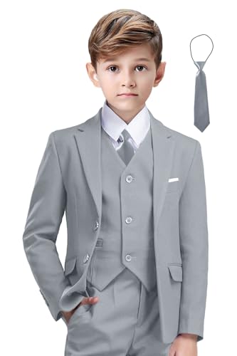 Image of Suit for Boy Formal Slim Fit Tuxedo 5 Pieces Kids Toddler Wedding Outfit Blazer Pants Vest Set Boys Suits