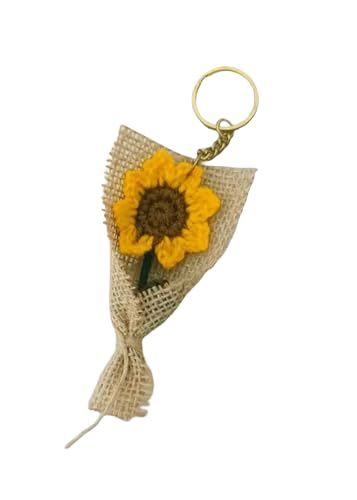 Porte-clés en toile de jute tournesol avec finitions artisanales durables