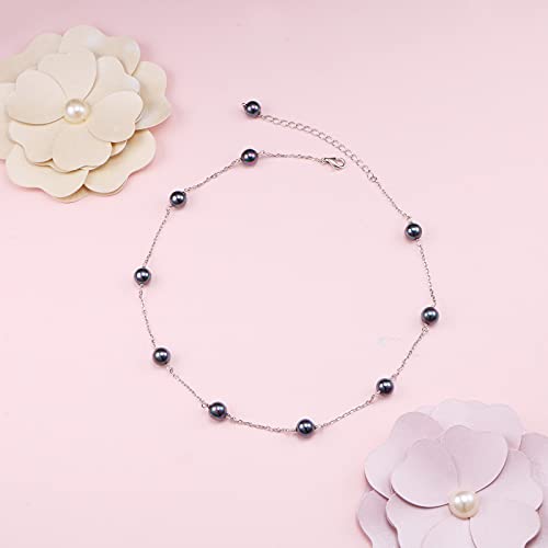 S925 Sterling Silver Shell Black Pearl Choker Short Dainty Necklace Pendant for Women3