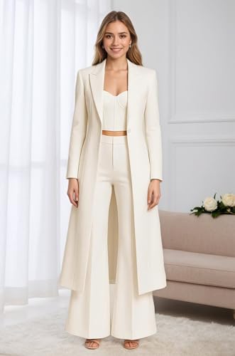 Suits for Women Business Casual 3 Piece V Neck Womens Suit Long Blazer Vest Pants Tuxedo Pant Suit4