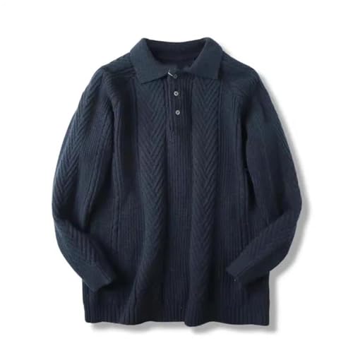 Men’S Retro Jacquard Knit Sweater Thick Long Sleeve Lapel Collar Casual Pullover Jumper Tops2