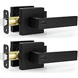 Estmoon 2 Pack Privacy Door Levers Door Handle Matte Black Interior Door Knobs Keyless Door Locks for Bedroom or Bathroom, Left or Right Handing Levers