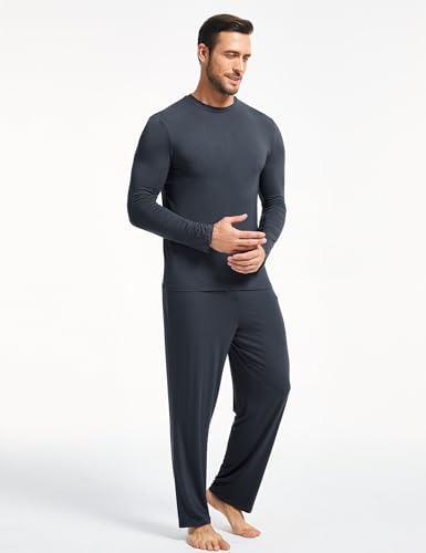 Image of GYS Bamboo Viscose Men's Pajama Sets Long Sleeve Plaid Loungewear Sets with Pockets