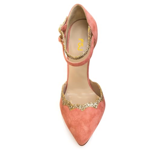FSJ Women High Crystal Block Heels Pumps Pointed Closed Toe Ankle Strap Double Buckle Strap D'Orsay Sandals Church Evening Wedding Shoes Size 4-16 US3