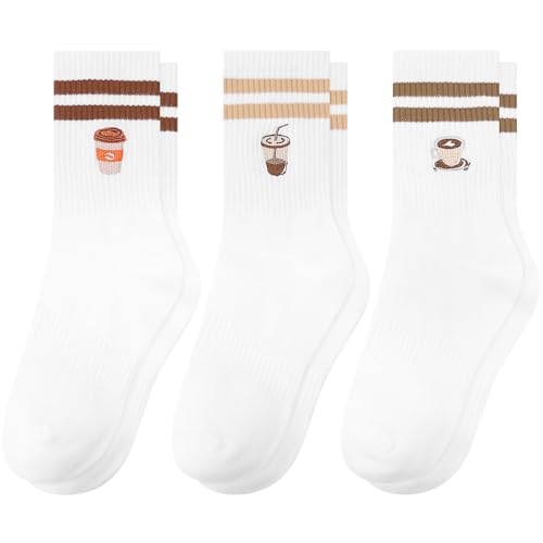scenicamp 3 Pairs Funny Coffee Socks Men Women Socks Novelty Coffee Sock with Embroidery for Barista Gift (Coffee)