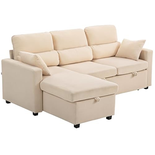 HOMCOM Divano Letto 3 Posti con Chaise Longue Convertibile, Divano