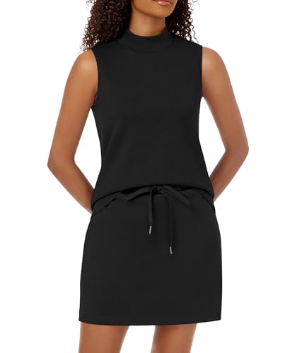 Two Piece Skirt Set for Women Sweatsuits Tennis Outfits Casual Mock Neck Sleeveless Top Elastic Short Skorts