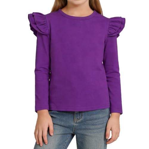 Image of Magic Park 1-14Y Toddler Ruffle T Shirt Girls Solid Color Blouse Kids Girl Short Long Sleeve Tops Casual Tee
