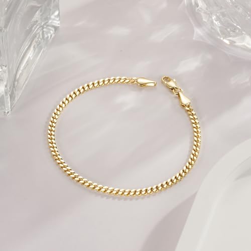Bracelets for Women 14K Gold Bracelets Classic Cuban Chain Charm Bracelet Fashion Jewelry Gifts for Women 6.5/7/7.5/8/9 in3