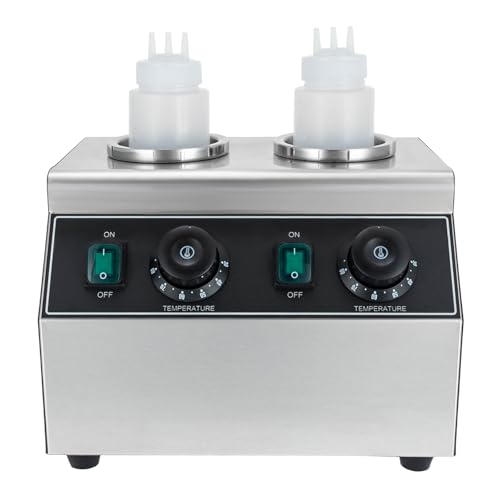 NTINGDE Electric Sauce Bottle Warmer 0.72x2Qt Commercial Electric Sauce Warmer 400W Hot Chocolate Warmer 86-176°F Sauce Warmer Dispenser Double Bottles Cheese Warmer for Home Restaurant