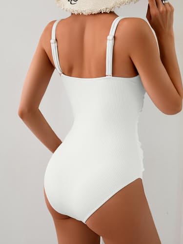 Image of B2prity Cutout One Piece Swimsuit Tummy Control Ruched Monokini Color Block Bathing Suit for Cruise Vacation