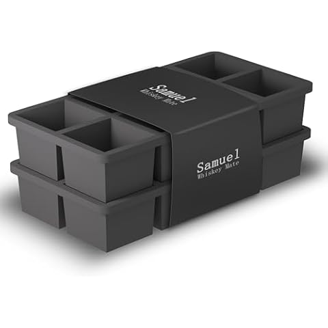 Samuelworld Large Silicone Ice Cube Tray Molds, 2-Pack, Big 2 Inch Cubes - Food Grade, Flexible, 8 Cavity Easy Release Slow Melting Ice for Whiskey, Cocktails, Gifts & Christmas - Black Cover