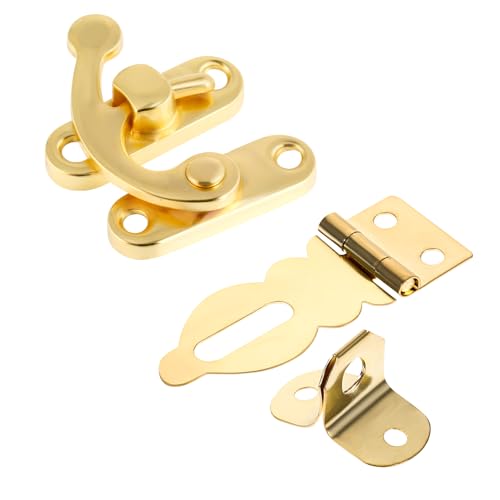 Image of Brass Solid Padlock Hasp 10 Pcs Mini Swing Arm Clasp Vintage Hasp Gold Decorative Hasp with 40 Screws for Wooden Box Jewelry Box Gift Case