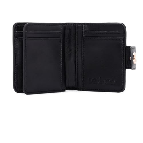 Women's Black Leather Wallet, Gold Logo Clasp, Multiple Card Slots, Stylish3
