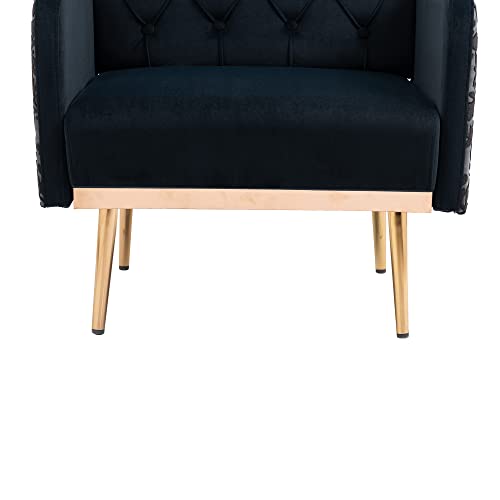 Velvet Tufted Accent Chair Comfort Living Room Lounge Armchair, Upholstered Sofa Chair With Rose Gold Metal Trim, Square Bedroom Chair Perfect For Relaxing For Bedroom Office Decorative (Black) #TOP6