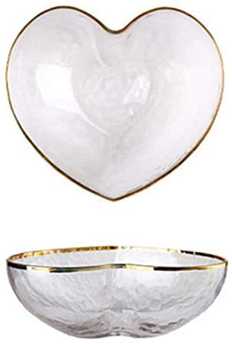 Qiuerte YDGHD 2 Pcs Heart Shaped Bowls & Salad Bowls Set Glass Decorative Bowl for Home Decor, Fruit Salad Candy Bowl Set with Gold Rim Edge (Heart Shaped)