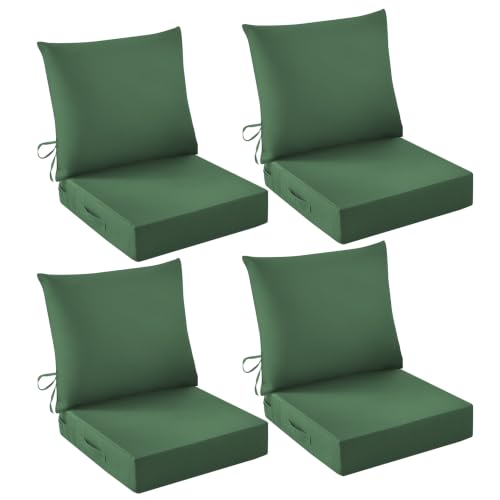 Image of Outdoor Chair Cushions, 24 x 24 Inch Outdoor Cushion for Patio Furniture, Patio Chair Cushion, Waterproof & Fade Resistant Deep Patio Furniture Cushion Set with Handle and Ties, ForestGreen (Set of 4)